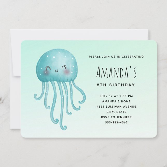 Cute and Happy Jellyfish Birthday Invitation (Front)