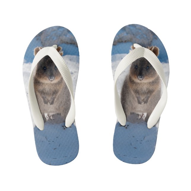 Cute and happy Quokka on the beach in Australia Kid's Flip Flops (Footbed)