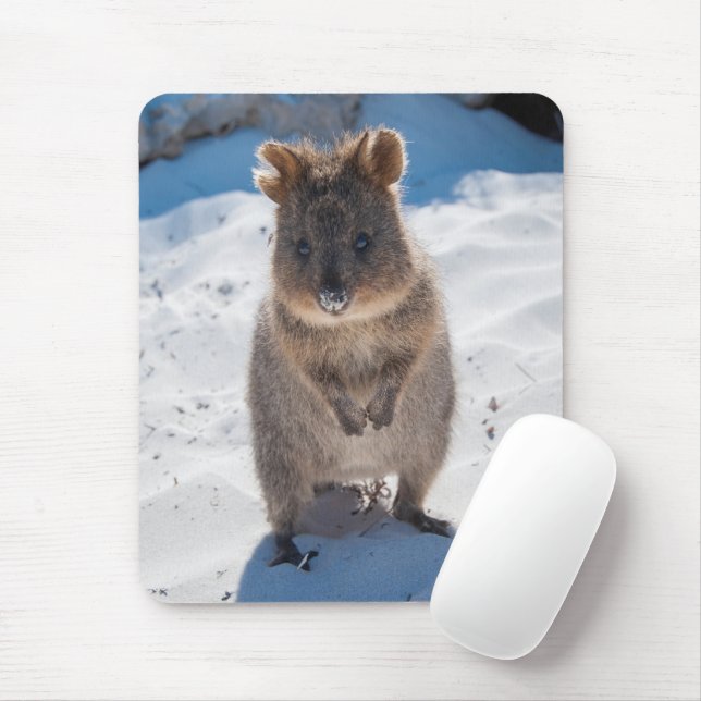Cute and happy Quokka on the beach vertical Mouse Mat (With Mouse)