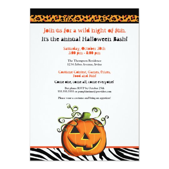 Cute and Hip Animal Print Pumpkin Halloween Card