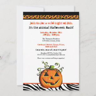 Cute and Hip Animal Print Pumpkin Halloween Invitation