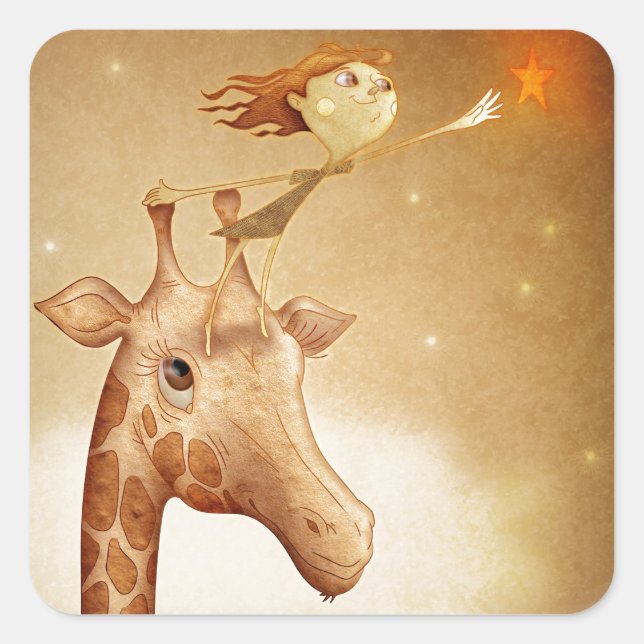 Cute and imaginative illustration square sticker (Front)