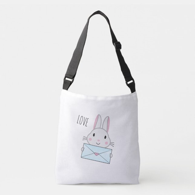 Cute and lovely Bunny holding Love Letter Crossbody Bag (Front)