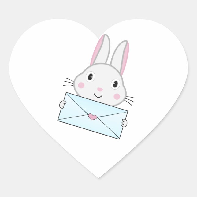 Cute and lovely Bunny holding Love Letter Heart Sticker (Front)