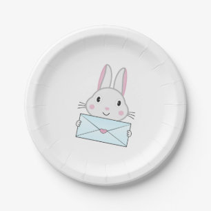 Cute and lovely Bunny holding Love Letter Paper Plate