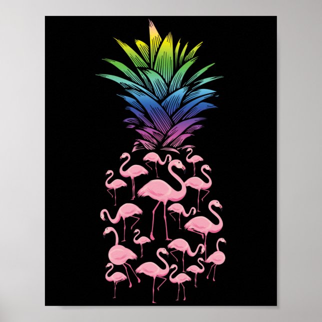 Cute And Lovely Pink Flamingo Pineapple Love Poster (Front)