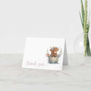 Cute and modern baby highland cow thank you card