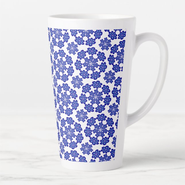 Cute and Modern Blue Evil Eye Floral Art Pattern Latte Mug (Right)