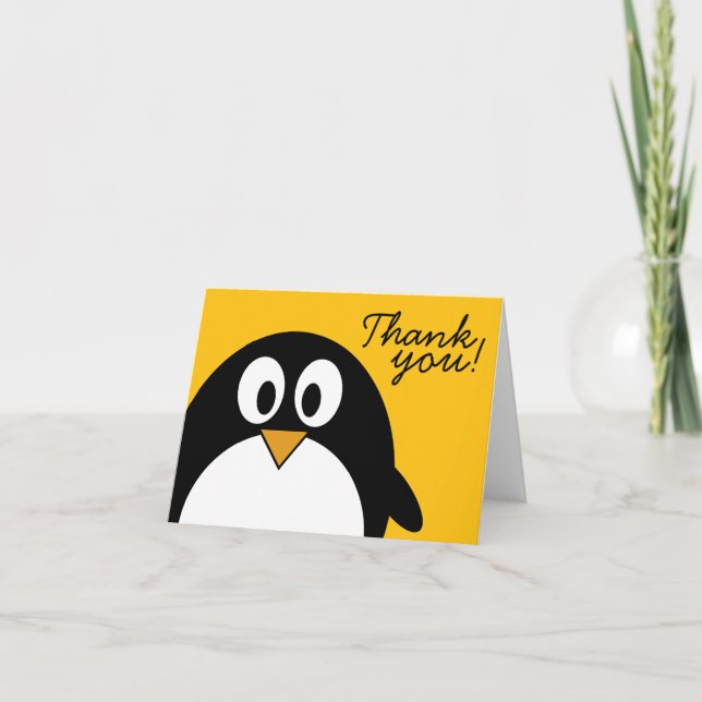 Cute and Modern Cartoon Penguin Thank You Card (Front)