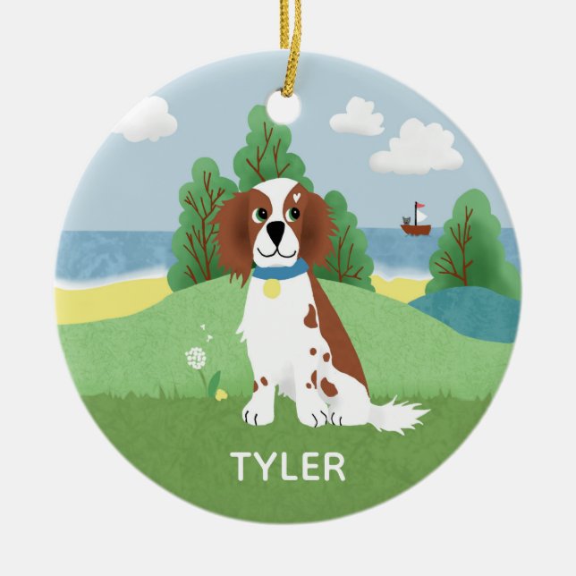 Cute and Modern English Springer Spaniel Christmas Ceramic Tree Decoration (Front)