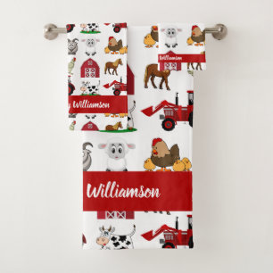 Cute and Modern Farm Animals Pattern Animal Barn  Bath Towel Set