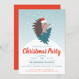 Cute and Modern Hedgehog Christmas Party Invitation