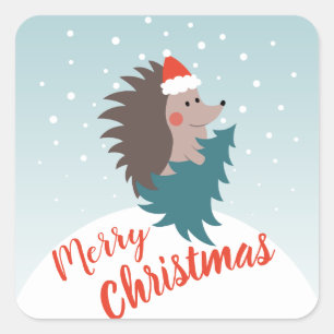 Cute and Modern Hedgehog Christmas Square Sticker