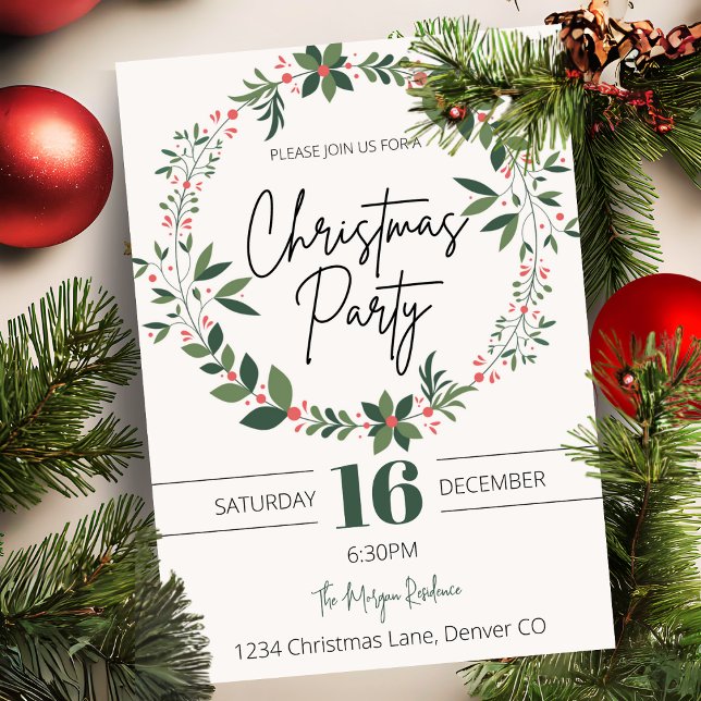 Cute and Modern Holiday Wreath Christmas Invitation (Cute and Modern Holiday Wreath Christmas Invitation)