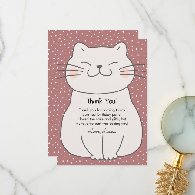 Cute and Modern Kitten Birthday Thank You Card (Front/Back In Situ)
