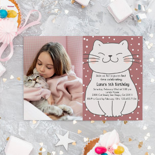 Cute and Modern Kitten With Photo Birthday Invitation