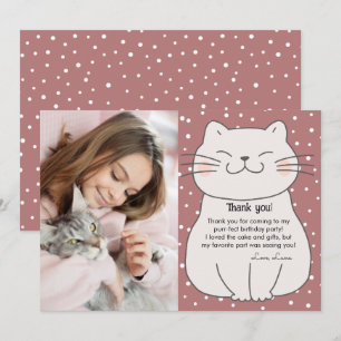 Cute and Modern Kitten With Photo Birthday  Thank You Card