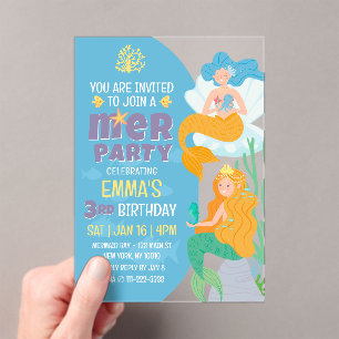 Cute and Modern Mermaid Kid's Birthday Party Acrylic Invitations