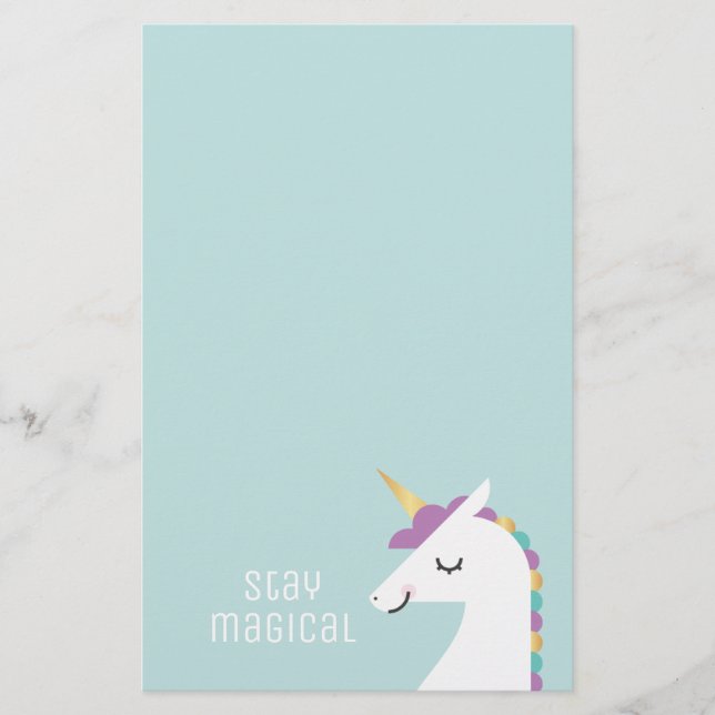 Cute and Modern Rainbow Unicorn Stationery (Front)