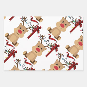 Cute and naughty baby reindeer wrapping paper sheet