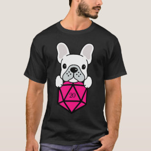 Cute and Nerdy Dog Pink Polyhedral D20 Dice Set T-Shirt