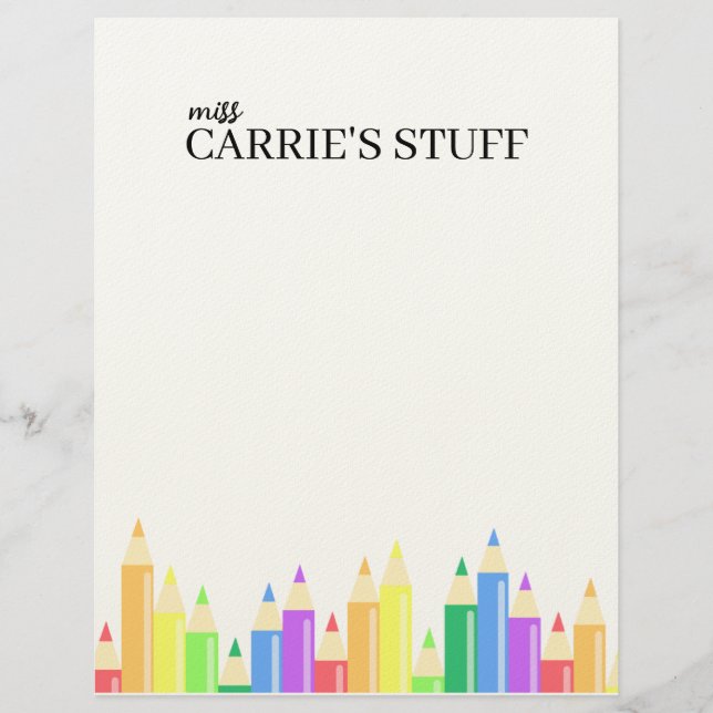 Cute and Personalised Teacher  Custom Letterhead (Front)