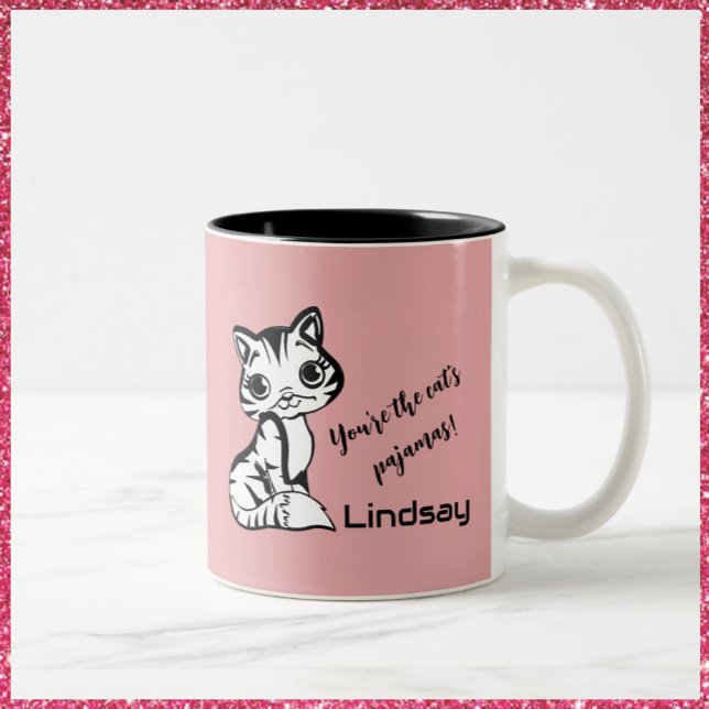 Cute and Pink Cat's Pyjamas Two-Tone Coffee Mug (Creator Uploaded)