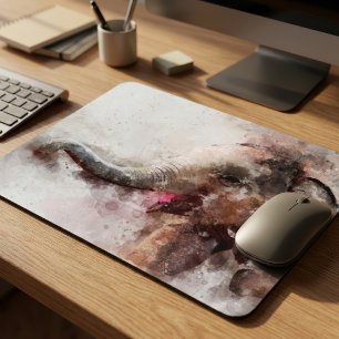 Cute and Playful Baby Asian Elephant Watercolor Mouse Mat