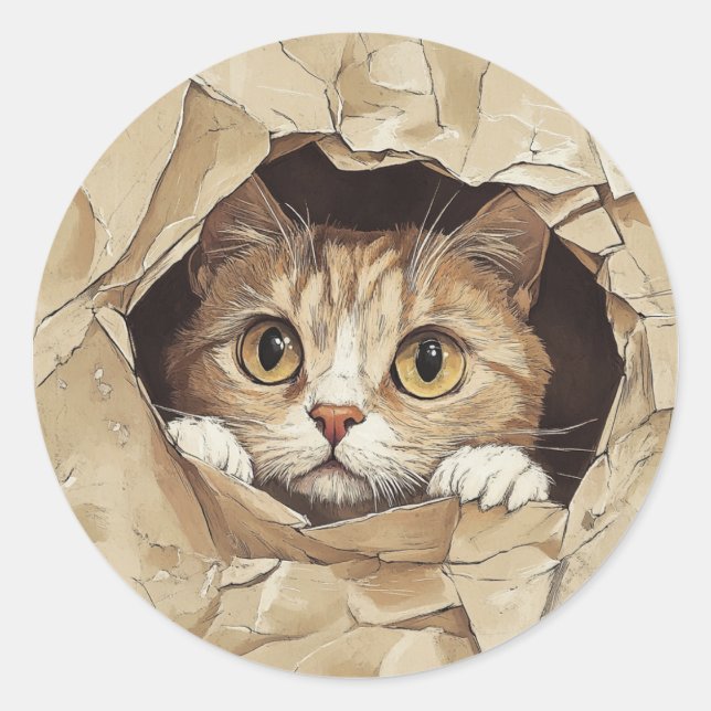Cute and Playful Kitten Classic Round Sticker (Front)