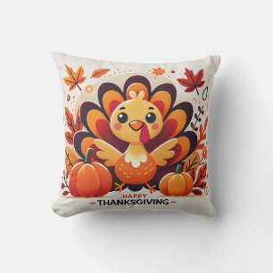 Cute and playful Thanksgiving turkey design Throw Cushion