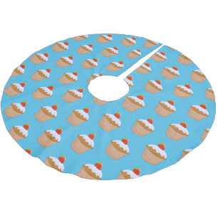 Cute and pretty Chocolate Cupcake Cherry Pattern Brushed Polyester Tree Skirt