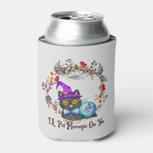 Cute and Punny Witch Cat Can Cooler
