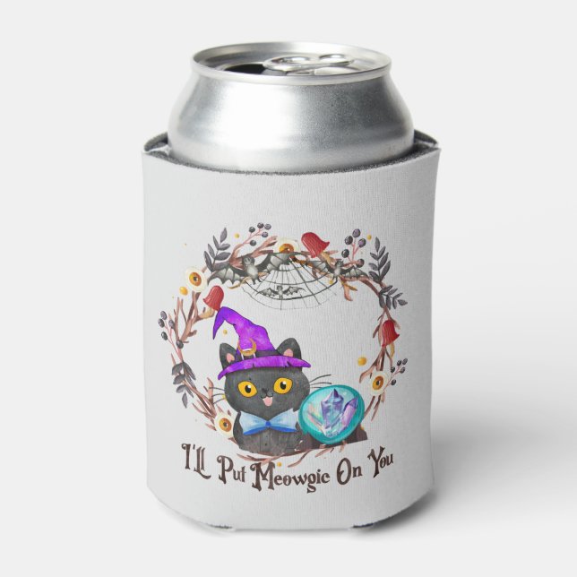 Cute and Punny Witch Cat Can Cooler (Can Front)