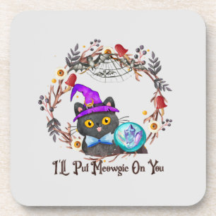 Cute and Punny Witch Cat Coaster