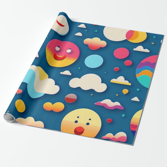 Cute and Quirky Fun Cartoon Pattern Wrapping Paper (Unrolled)
