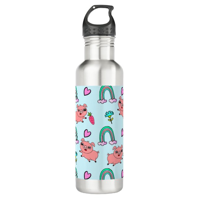 Cute and Quirky Pigs and Rainbows Pattern 710 Ml Water Bottle (Front)