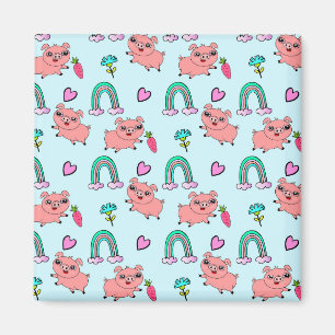 Cute and Quirky Pigs and Rainbows Pattern Magnet