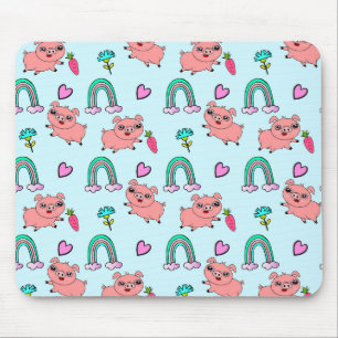 Cute and Quirky Pigs and Rainbows Pattern Mouse Mat