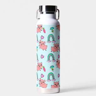 Cute and Quirky Pigs and Rainbows Pattern Water Bottle