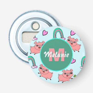 Cute and Quirky Pigs and Rainbows Personalised Bottle Opener