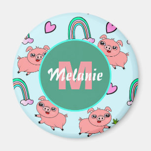 Cute and Quirky Pigs and Rainbows Personalised Magnet