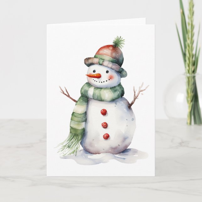 Cute and Realistic Snowman BLANK  Holiday Card (Front)