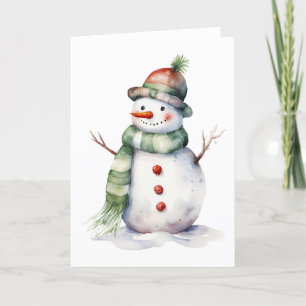 Cute and Realistic Snowman BLANK  Holiday Card