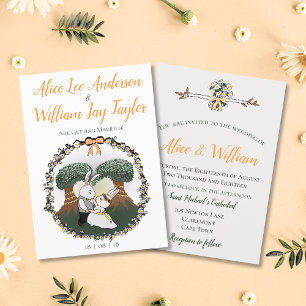 Cute and Rustic Illustrated Bunny Rabbit Wedding Invitation