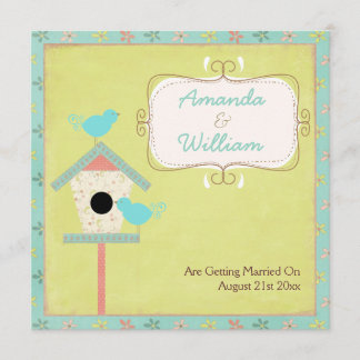 Cute And Shabby ~ Birds And Birdhouse Wedding Invitation