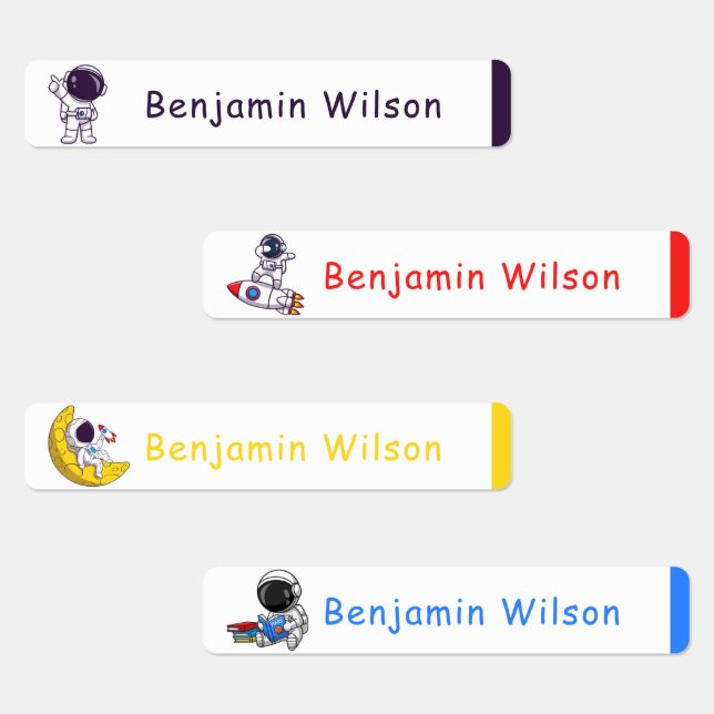 Cute and Simple Astronaut Custom Kids Name Labels (Group)