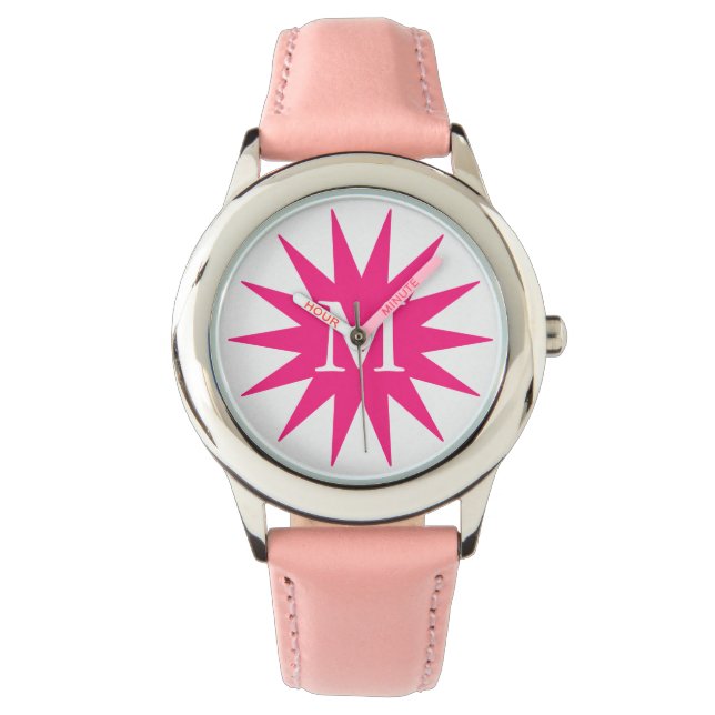 Cute and Simple Girl's Initial Hot Pink Star Watch (Front)
