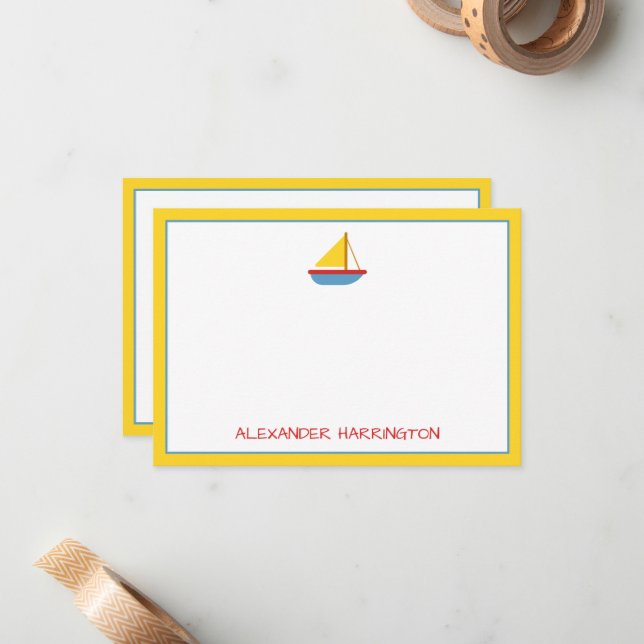 Cute and Simple Sailboat Personalized Card (Front/Back In Situ)