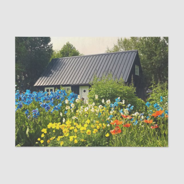 Cute and Small Forest House With Tall Wildflowers Tissue Paper (Front)