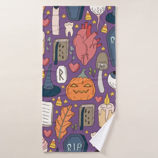 Cute and spookie seamless Halloween pattern with p Bath Towel (Bath Towel)